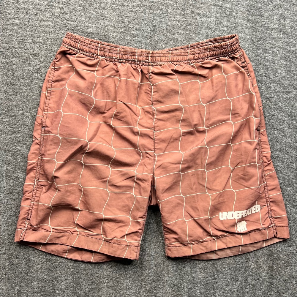 Undefeated Swim Shorts Mens Medium Pink Grid Print Mesh Lined Trunks UNDFTD